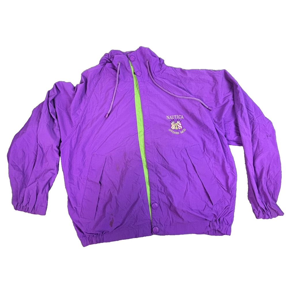 Vintage Nautica Jacket Mens Large Purple Offshore Races Hooded Windbreaker 90s